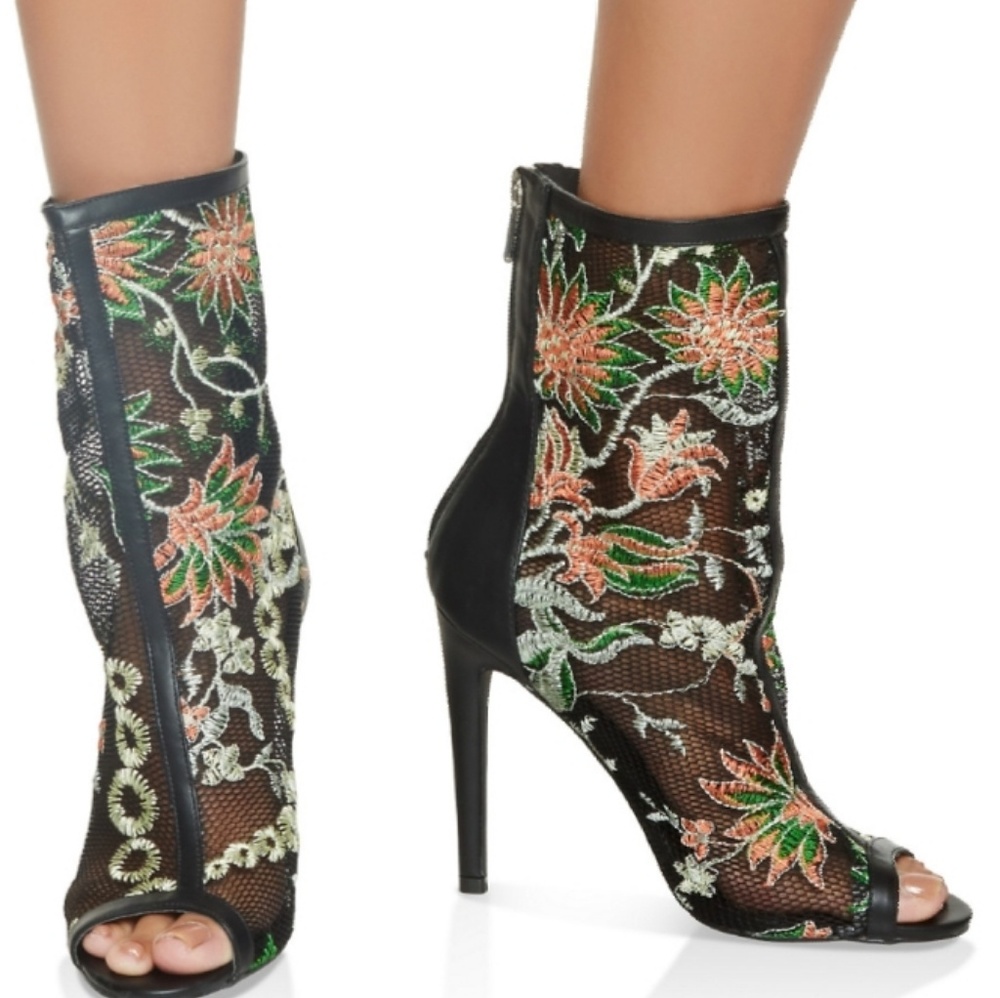 Haute Couture Fishnet Boots High Heels Booties 6.5